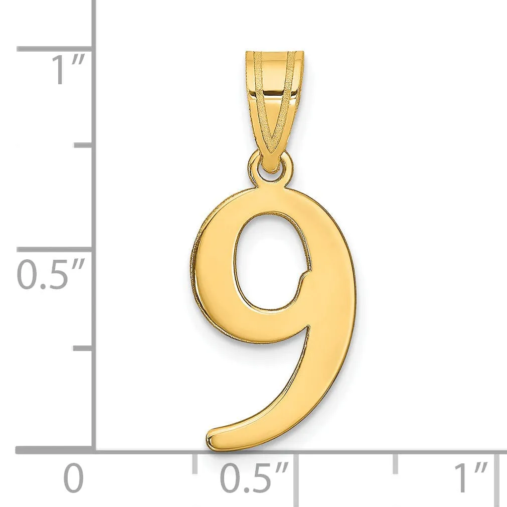 14k Yellow Gold Polished Finish Number 9 Charm Pendant