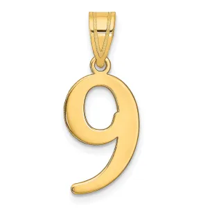 14k Yellow Gold Polished Finish Number 9 Charm Pendant