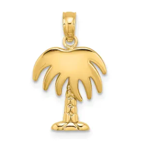 14K Yellow Gold Polished Texture Finish Charleston Palm Tree Charm Pendant