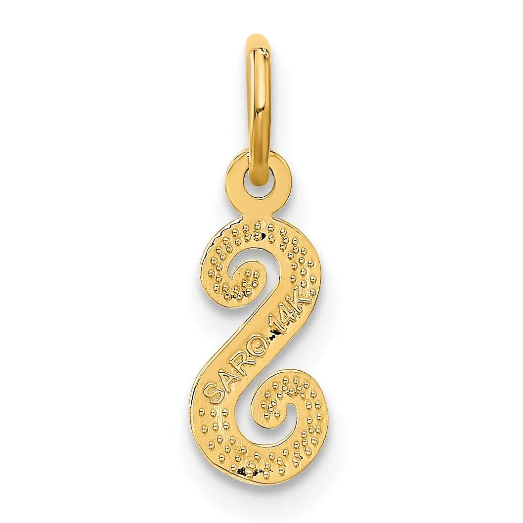 14K Yellow Gold Small Script Design Letter Z Initial Charm Pendant