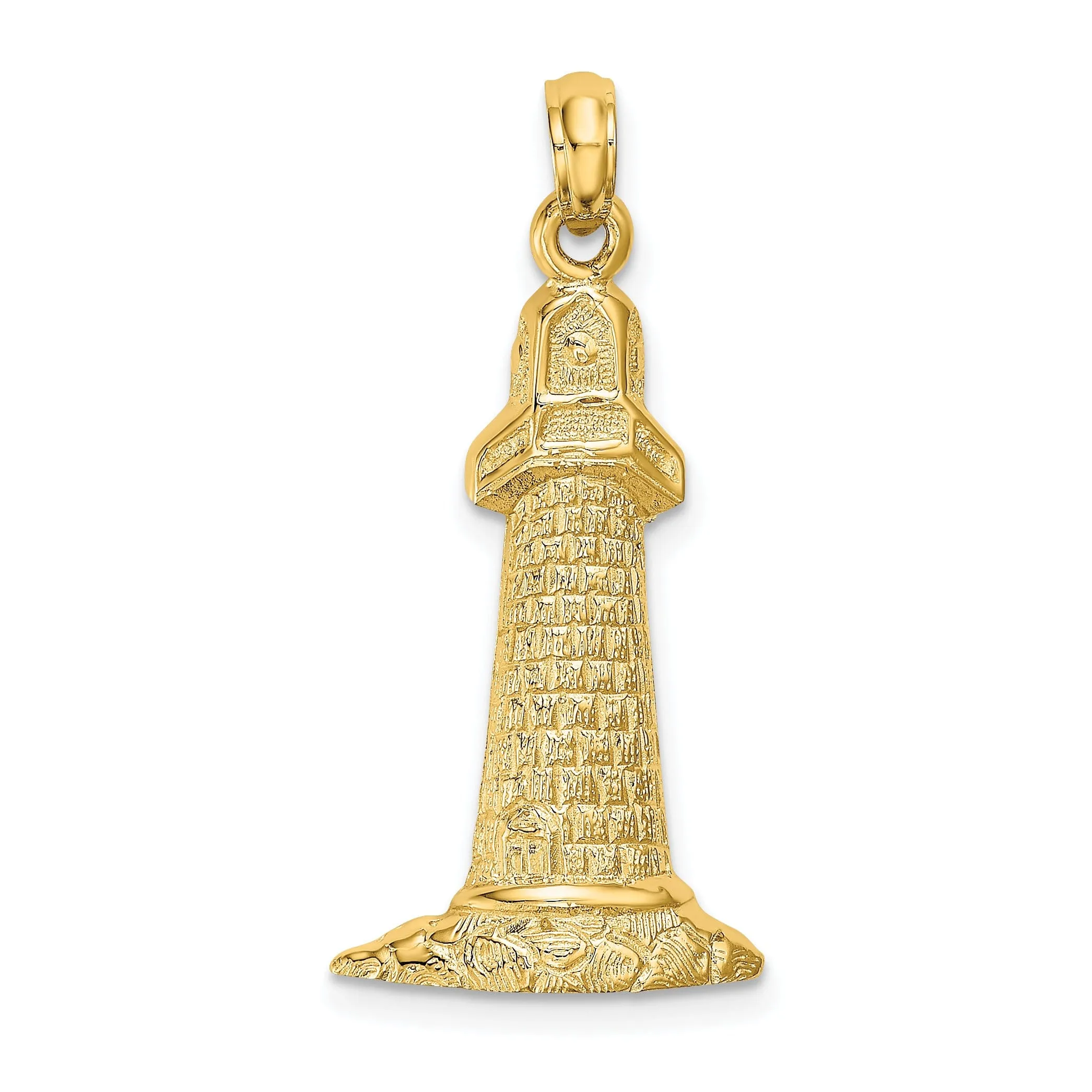 14k Yellow Gold Texture Polished Finish Lighthouse Charm Pendant