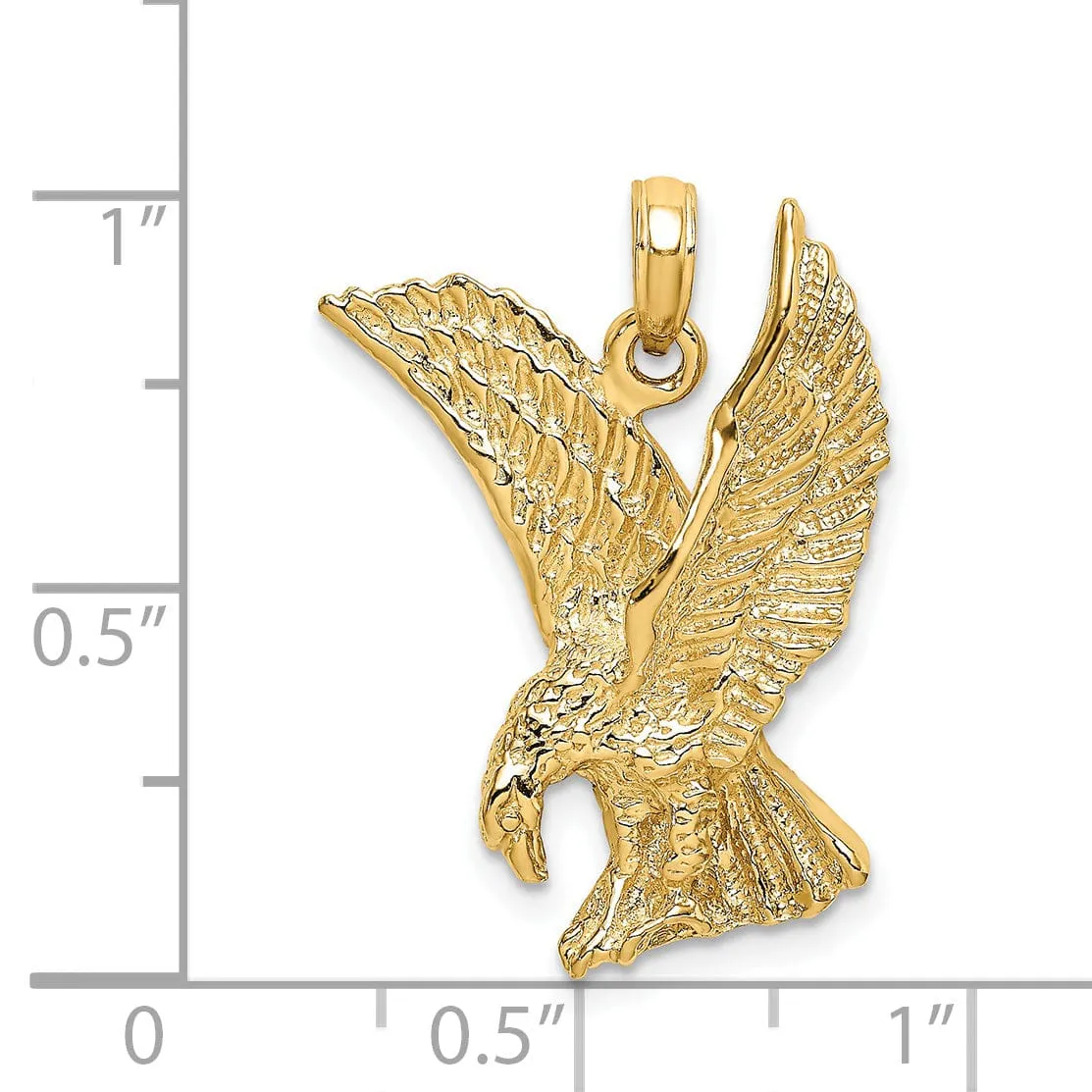 14K Yellow Gold Textured Polished Finish Eagle Landing with Wings Up Charm Pendant