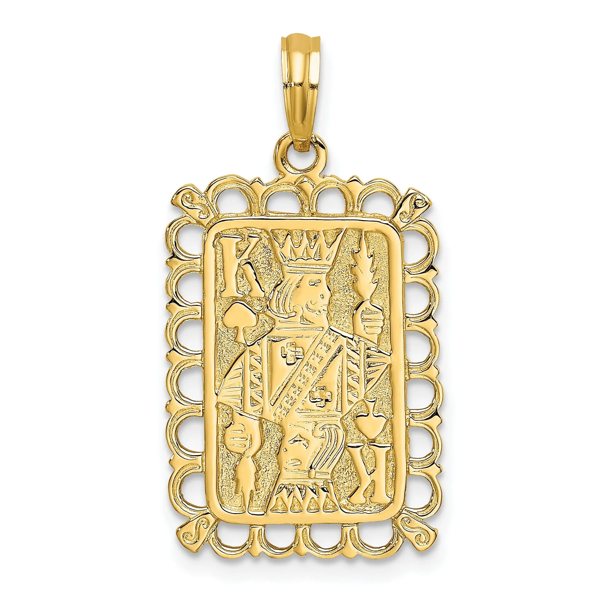 14K Yellow Gold Textured Polished Finish King Playing Card Design Charm Pendant