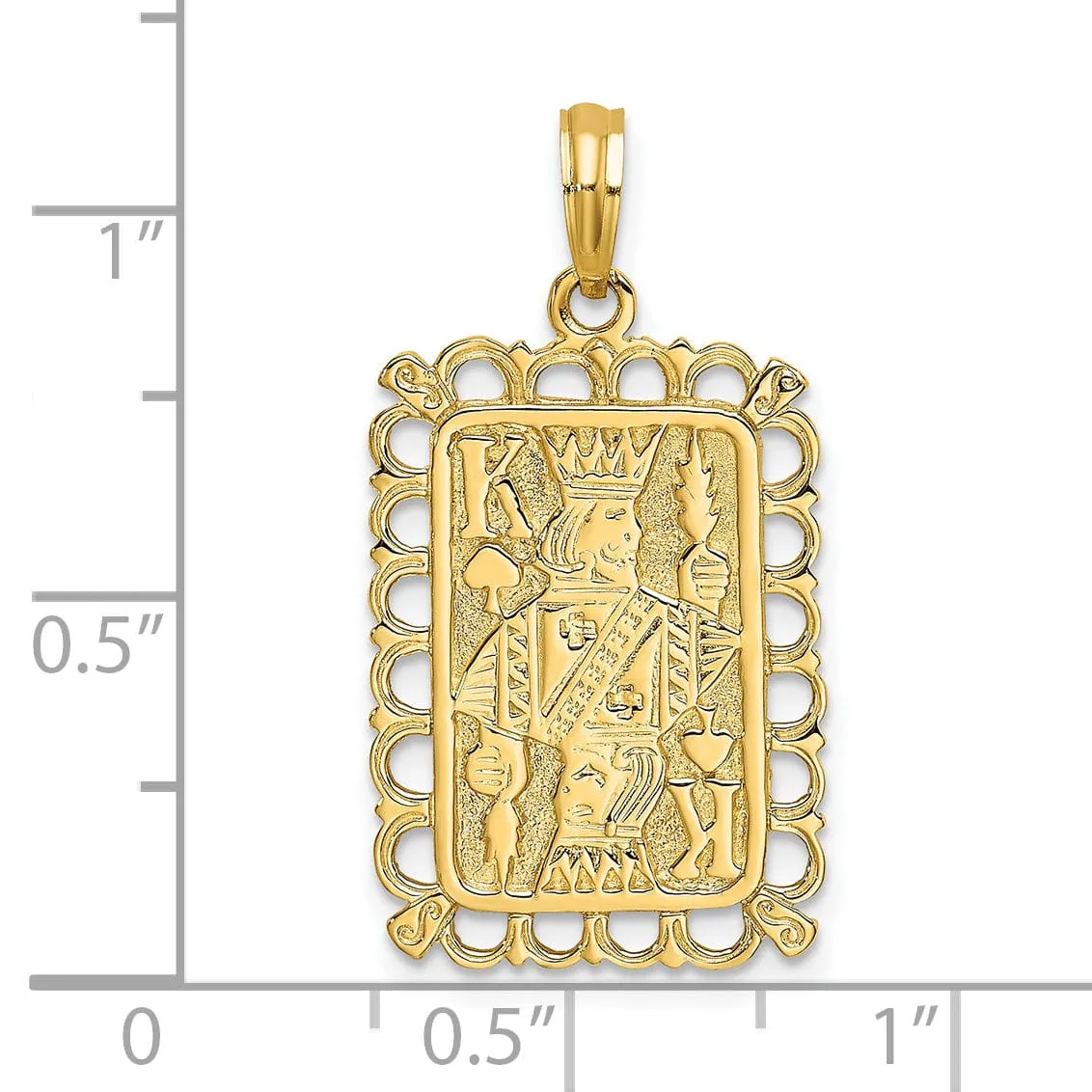 14K Yellow Gold Textured Polished Finish King Playing Card Design Charm Pendant