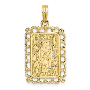 14K Yellow Gold Textured Polished Finish King Playing Card Design Charm Pendant