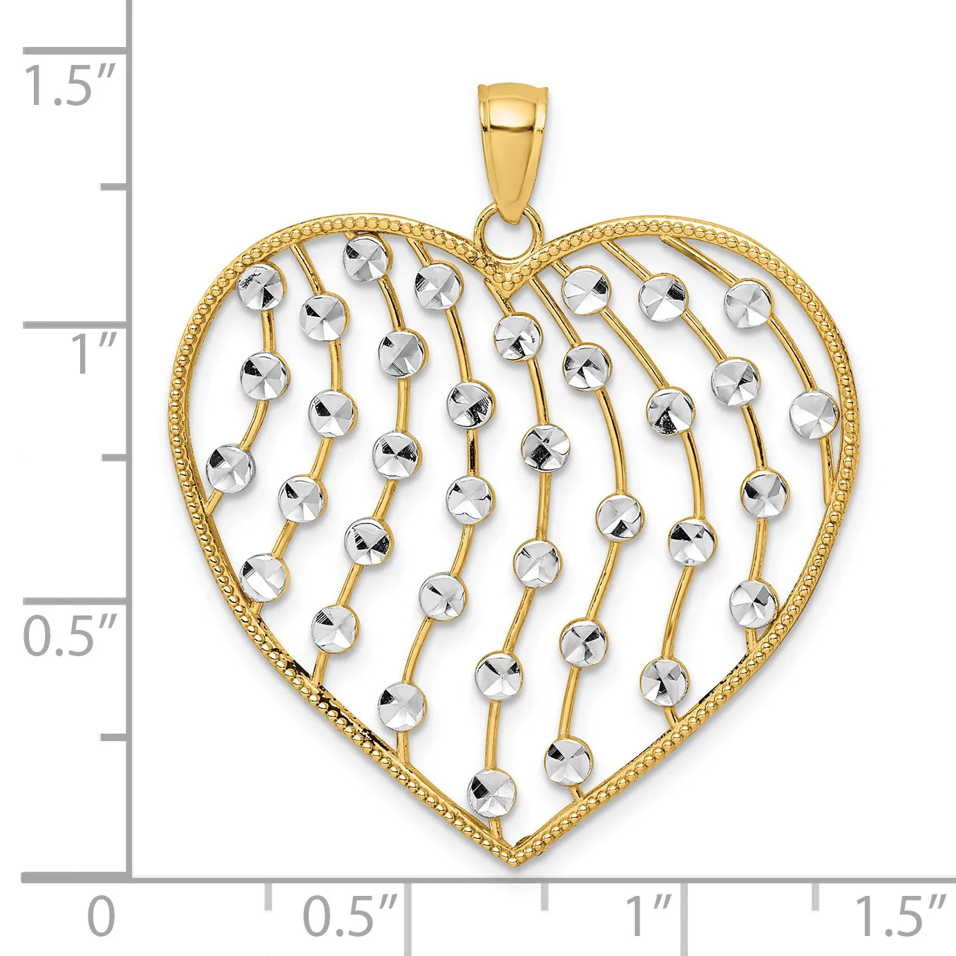 14k Yellow Gold White Rhodium D.C Large Heart Pendant