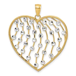 14k Yellow Gold White Rhodium D.C Large Heart Pendant