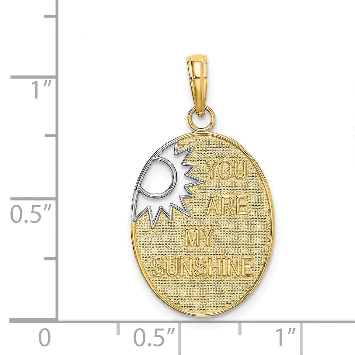 14k Yellow Gold White Rhodium Textured Polished Finish YOU ARE MY SUNSHINE Sun Cut Out Design Charm Pendant