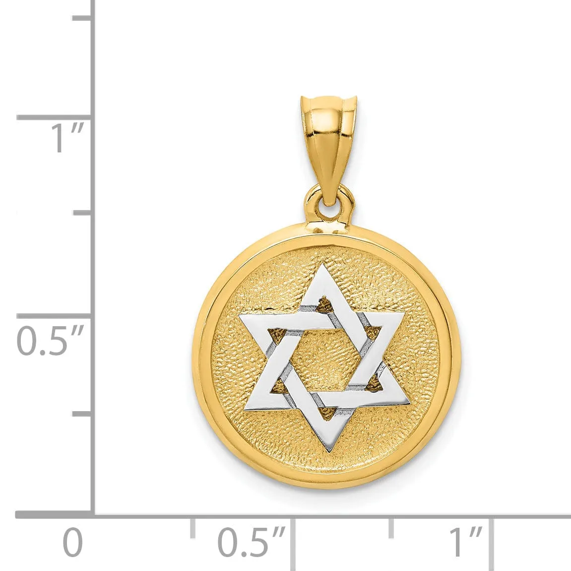 14k Yellow White Gold Satin Polished Finish Star of David Disc Pendant