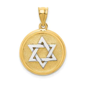 14k Yellow White Gold Satin Polished Finish Star of David Disc Pendant