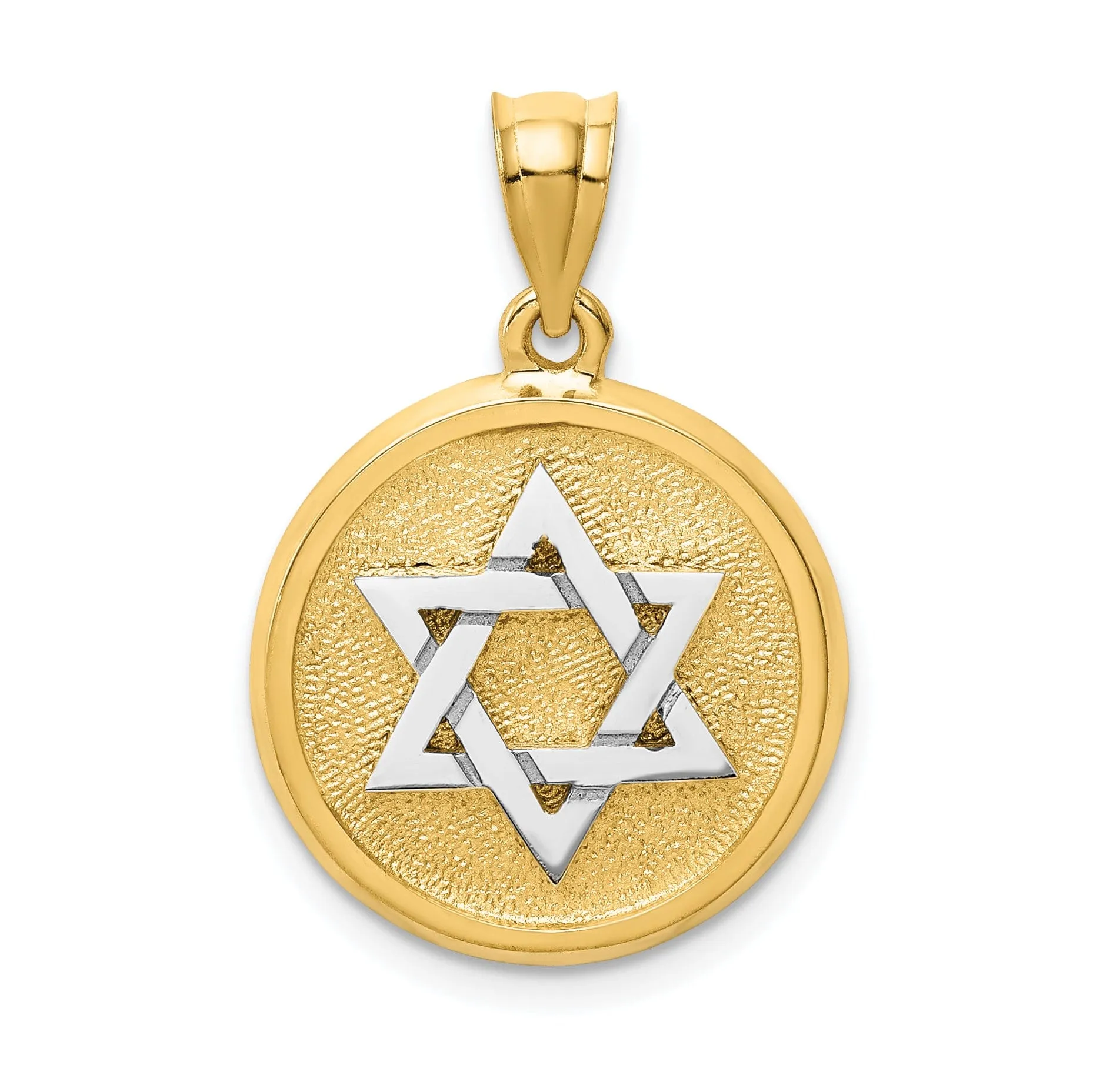 14k Yellow White Gold Satin Polished Finish Star of David Disc Pendant