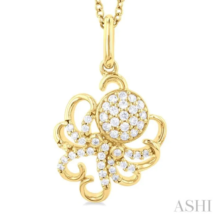 1/5 ctw Petite Octopus Round Cut Diamond Fashion Pendant With Chain in 10K Yellow Gold