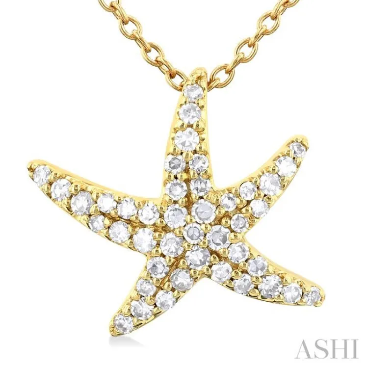 1/5 ctw Petite Starfish Round Cut Diamond Fashion Pendant With Chain in 10K Yellow Gold