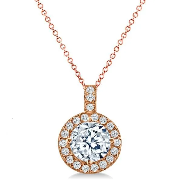 1.50 Carat Round Brilliant Cut Rose Gold Diamond Halo Pendant