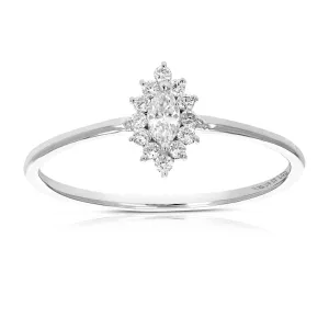 1/6 cttw Lab Grown Diamond Engagement Ring Marquise Cut in .925 Sterling Silver Prong Set