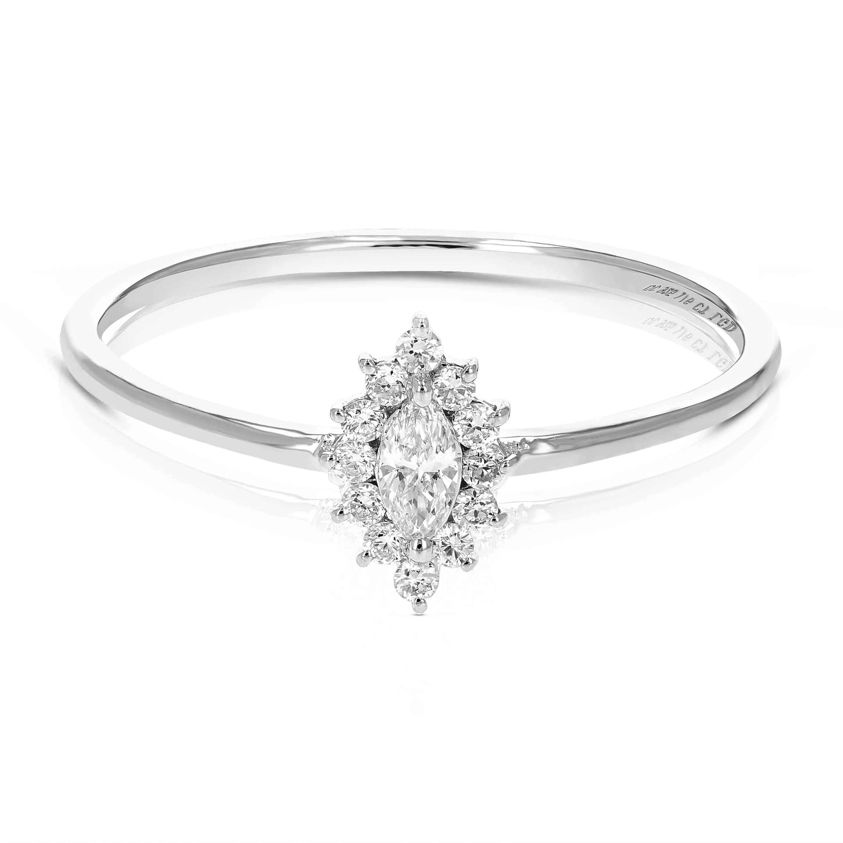 1/6 cttw Lab Grown Diamond Engagement Ring Marquise Cut in .925 Sterling Silver Prong Set