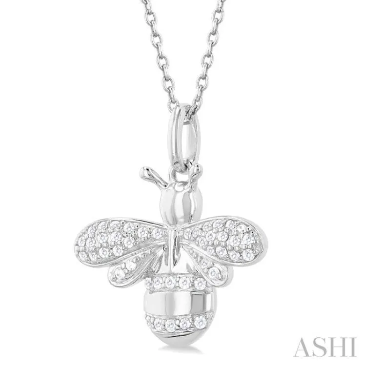 1/6 ctw Petite Bumble Bee Round Cut Diamond Fashion Pendant With Chain in 10K White Gold