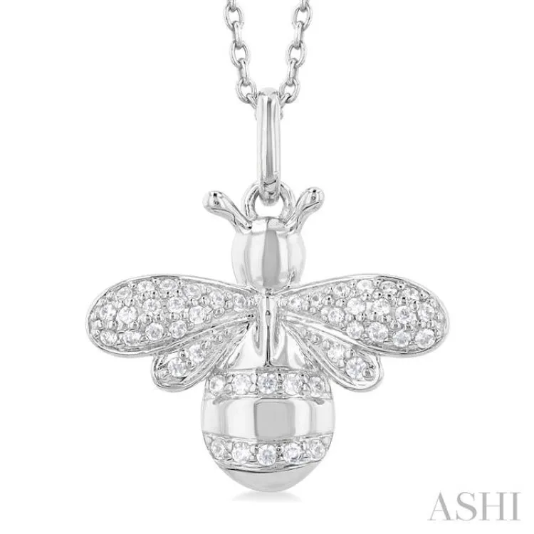 1/6 ctw Petite Bumble Bee Round Cut Diamond Fashion Pendant With Chain in 10K White Gold