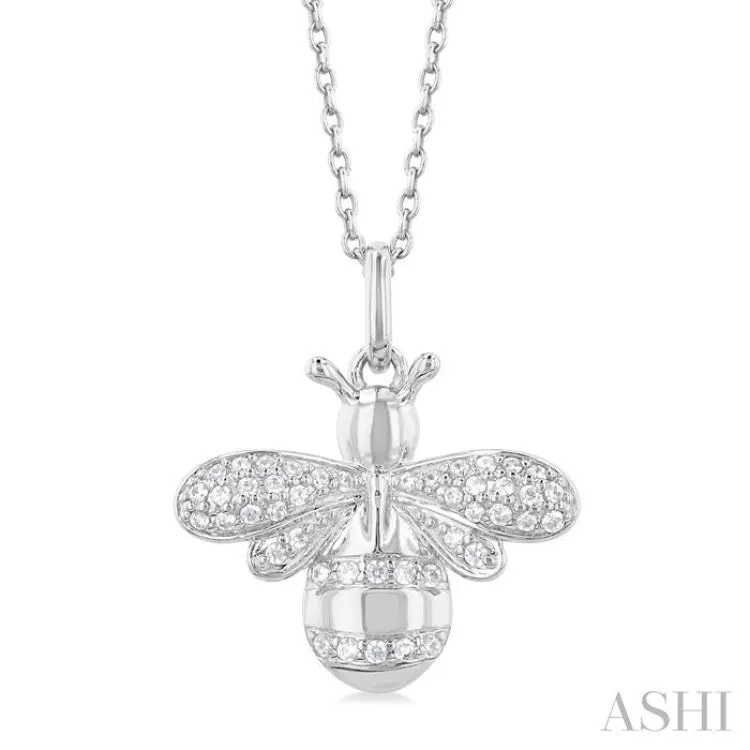 1/6 ctw Petite Bumble Bee Round Cut Diamond Fashion Pendant With Chain in 10K White Gold