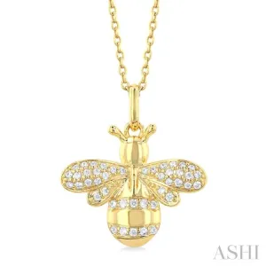 1/6 ctw Petite Bumble Bee Round Cut Diamond Fashion Pendant With Chain in 10K Yellow Gold