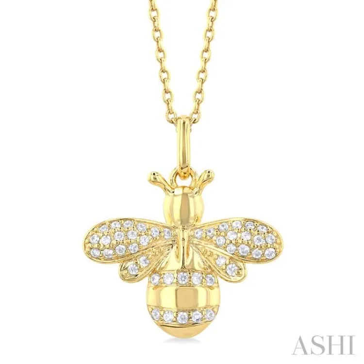 1/6 ctw Petite Bumble Bee Round Cut Diamond Fashion Pendant With Chain in 10K Yellow Gold