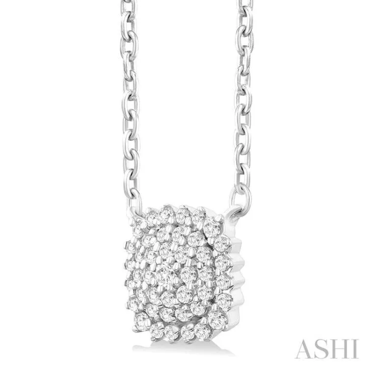 1/6 Ctw Petite Cushion Shape Round Cut Diamond Cluster Fashion Pendant With Chain in 10K White Gold