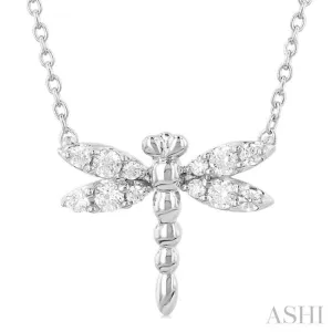 1/6 ctw Petite Dragonfly Round Cut Diamond Fashion Pendant With Chain in 10K White Gold