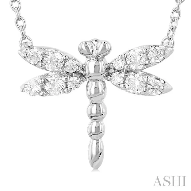 1/6 ctw Petite Dragonfly Round Cut Diamond Fashion Pendant With Chain in 10K White Gold