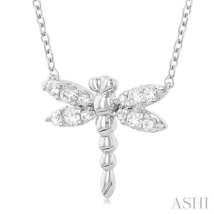 1/6 ctw Petite Dragonfly Round Cut Diamond Fashion Pendant With Chain in 10K White Gold