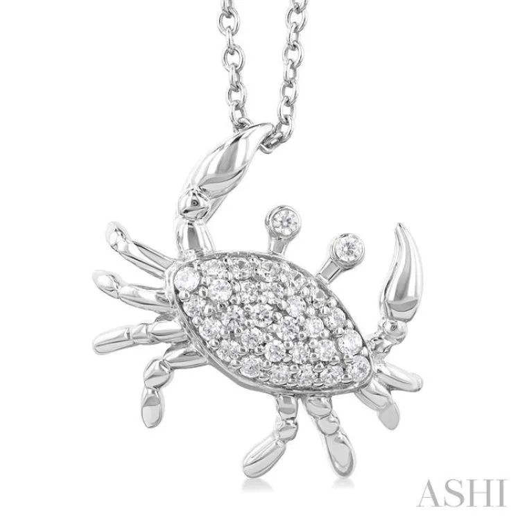 1/6 ctw Petite Slanted Crab Round Cut Diamond Fashion Pendant With Chain in 10K White Gold