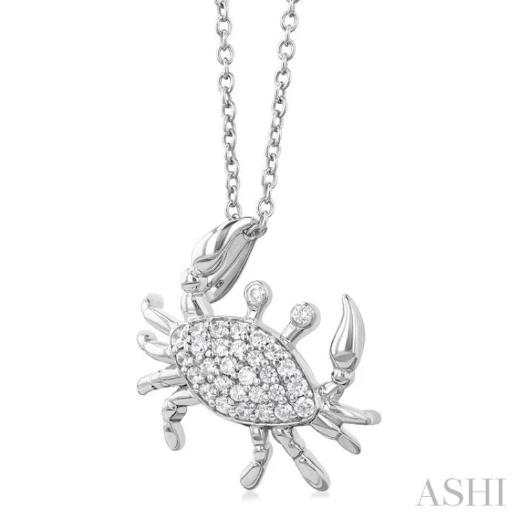 1/6 ctw Petite Slanted Crab Round Cut Diamond Fashion Pendant With Chain in 10K White Gold