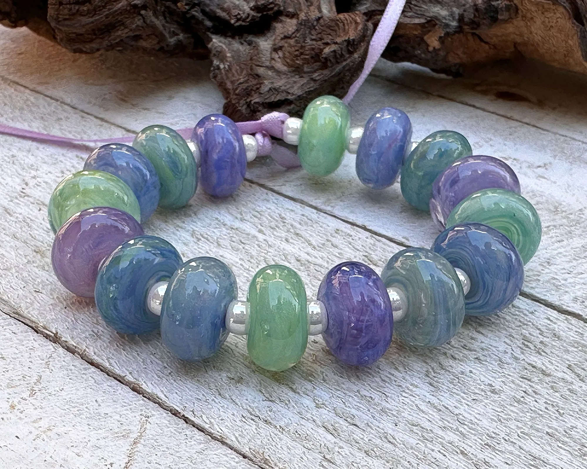 16 Tranquil Waters Swirls Lampwork Beads Set SRA