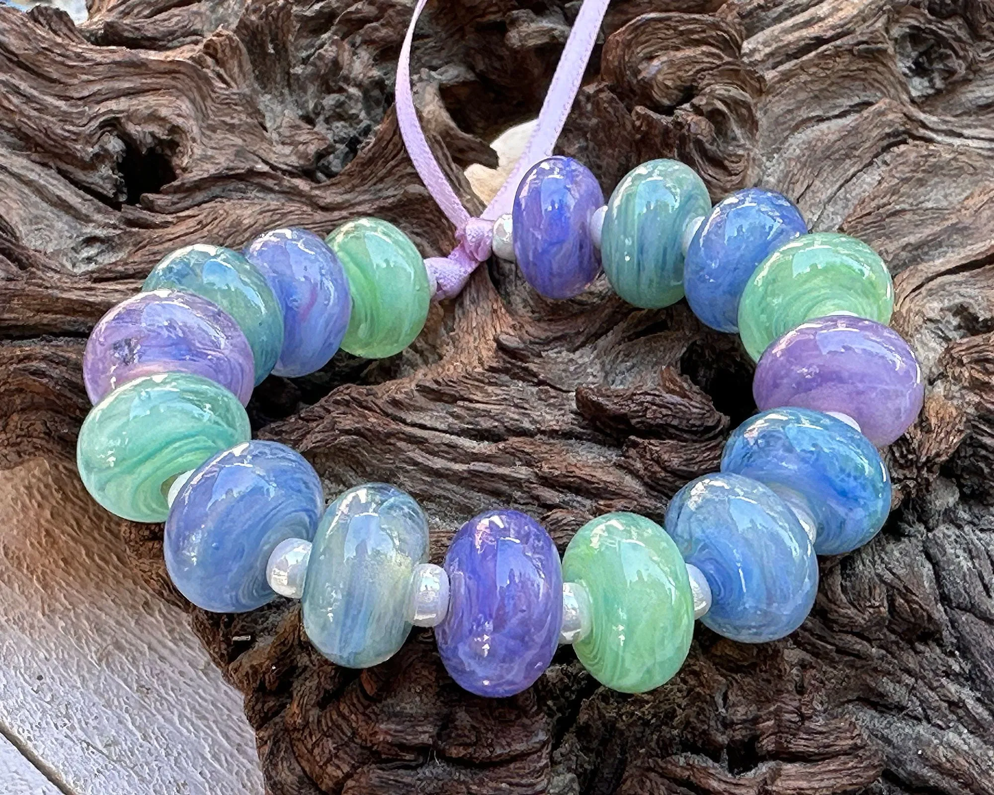 16 Tranquil Waters Swirls Lampwork Beads Set SRA