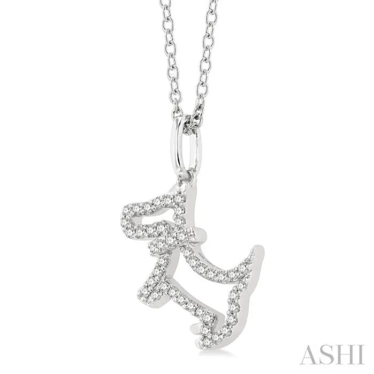 1/8 ctw Petite Playful Dog Round Cut Diamond Fashion Pendant With Chain in 10K White Gold