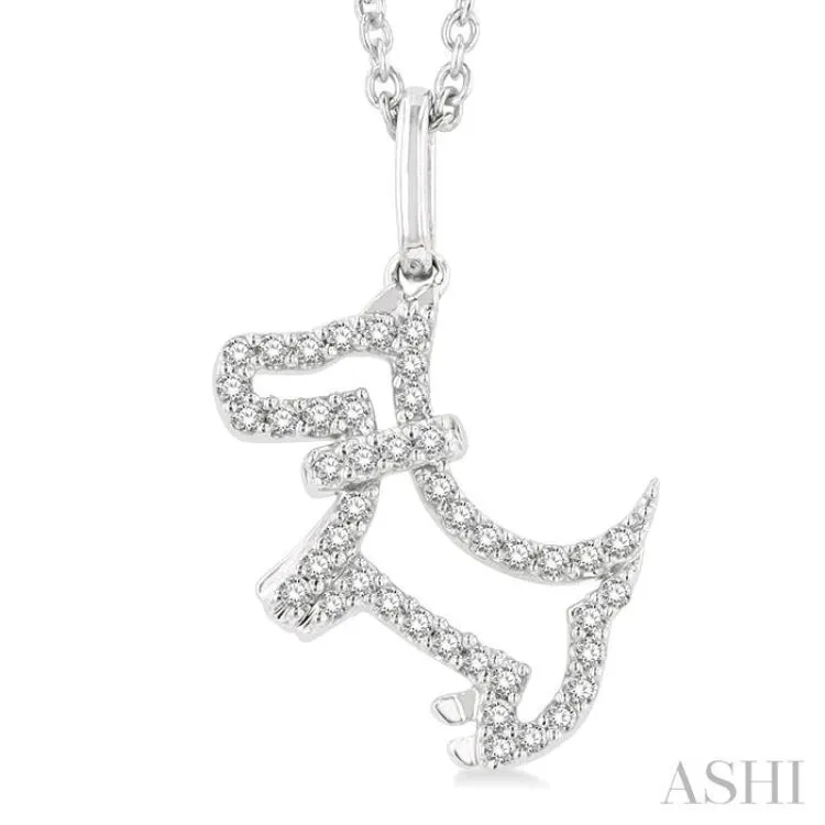 1/8 ctw Petite Playful Dog Round Cut Diamond Fashion Pendant With Chain in 10K White Gold