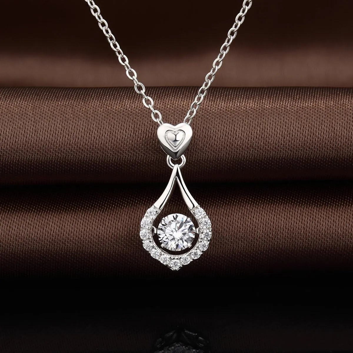 18K White Gold Plated 925 Sterling Silver Shaking CZ Diamond Pendant Necklace for Women with 5A  Cubic Zirconia