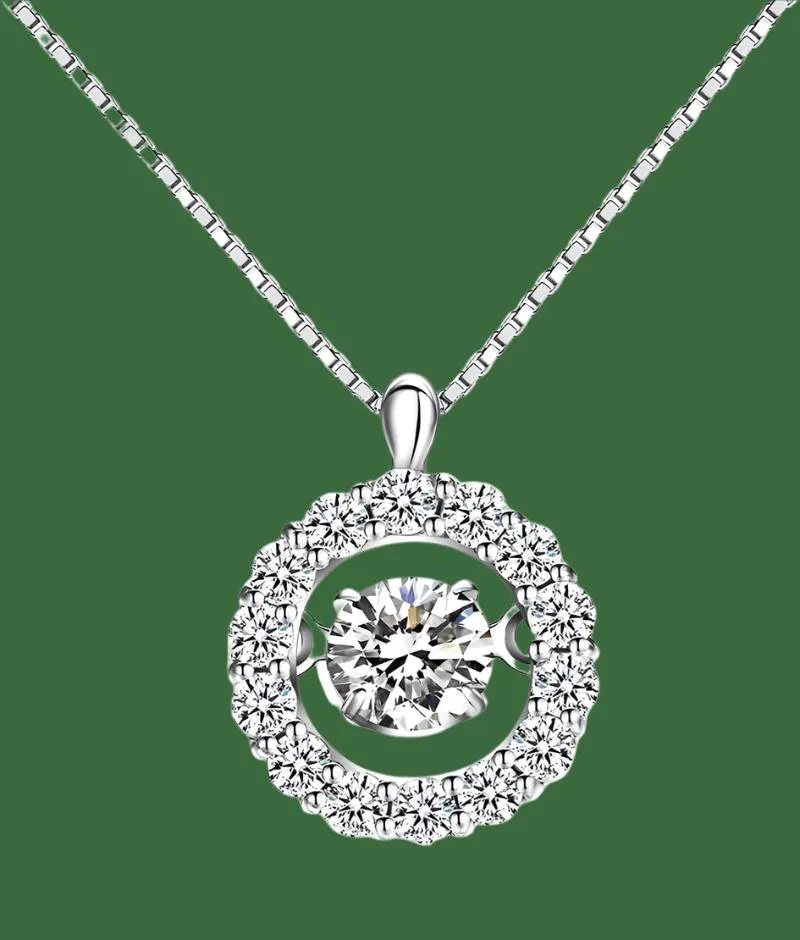 18K White Gold Plated 925 Sterling Silver Shaking CZ Diamond Pendant Necklace for Women with 5A  Cubic Zirconia