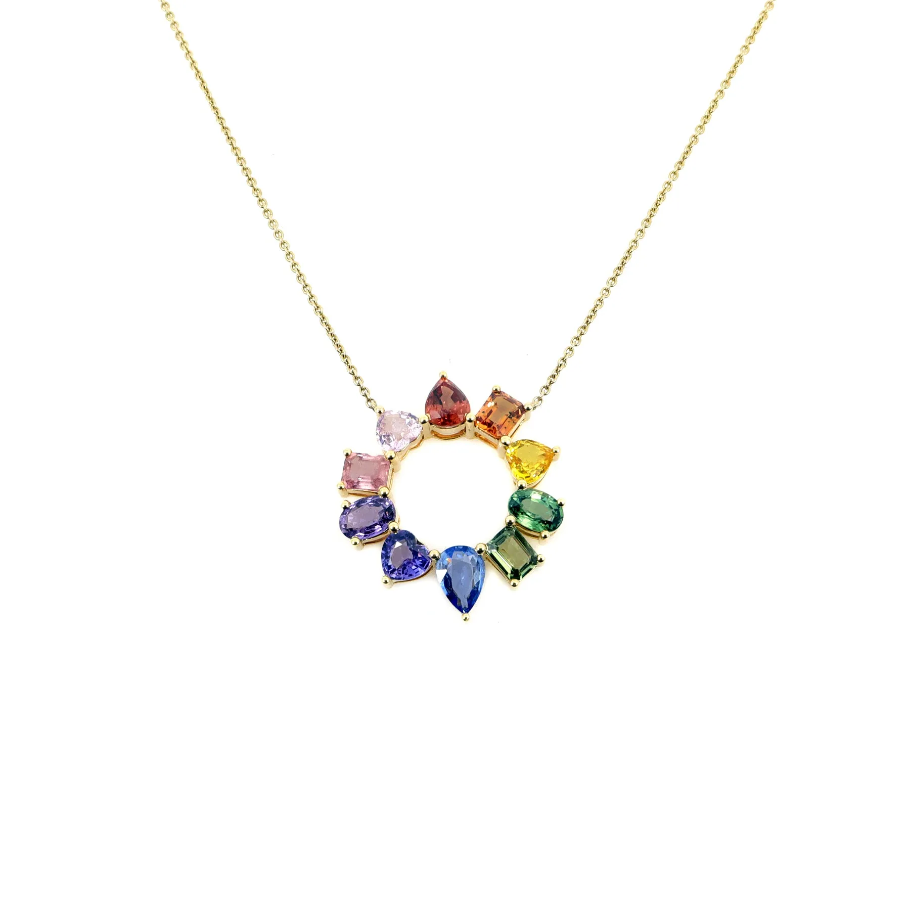 18K Yellow Gold Multicolour Sapphire Pendant - 20724382