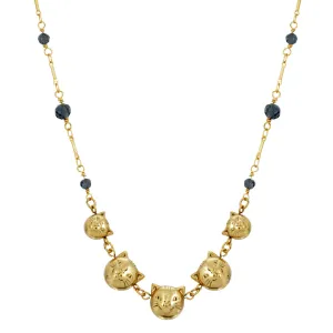 1928 Jewelry&reg; 14K Gold Dipped Cat Faces With Blue Beaded Chain Necklace 16In Adj.