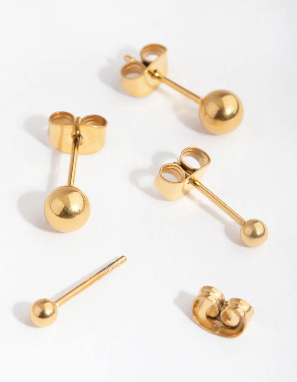 24 Carat Gold Plated Surgical Steel Graduated Ball Stud Earrings