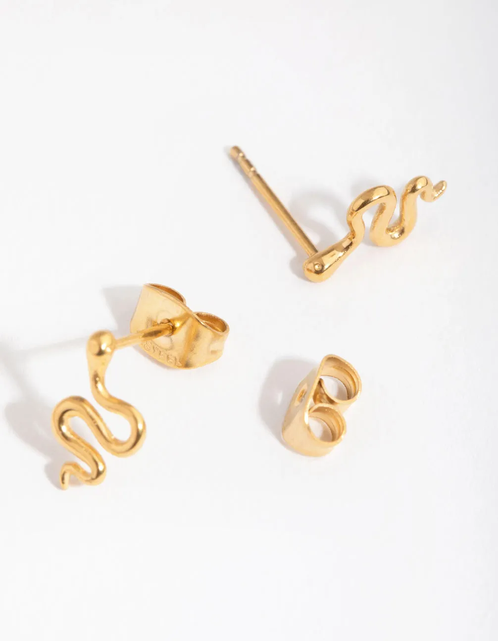 24 Carat Gold Plated Surgical Steel Polished Snake Stud Earrings