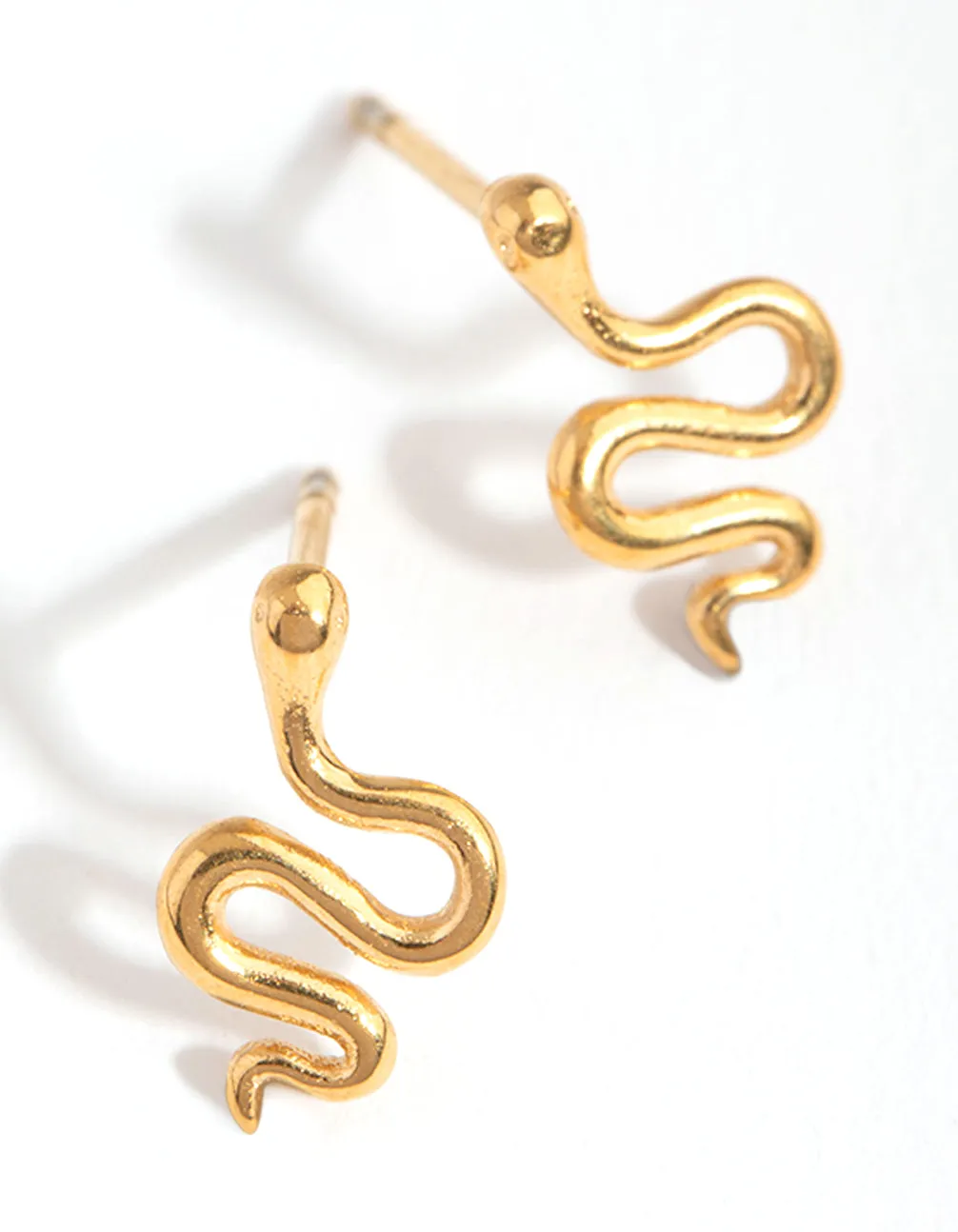 24 Carat Gold Plated Surgical Steel Polished Snake Stud Earrings