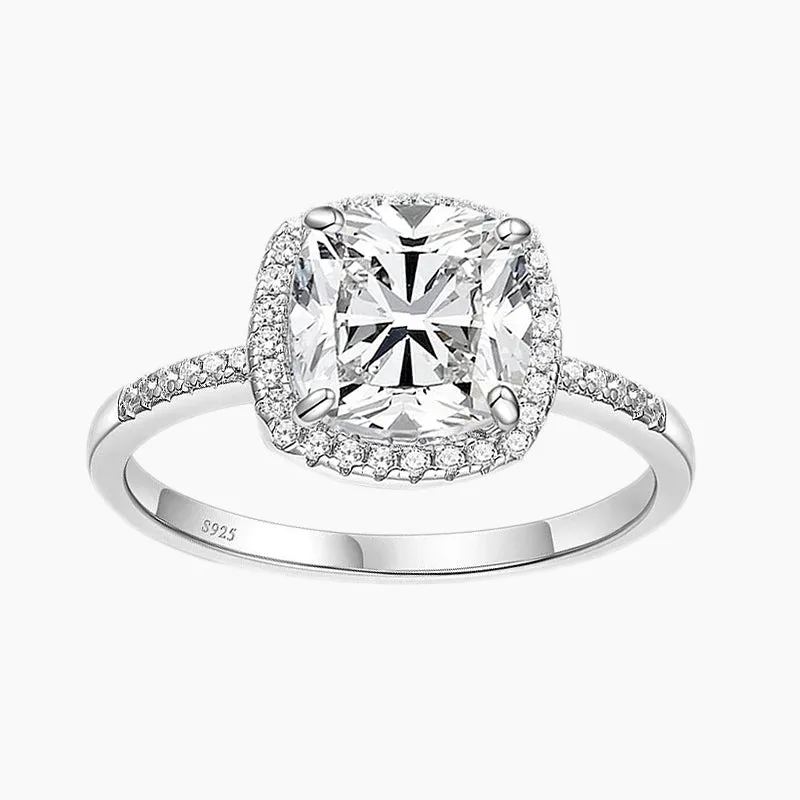 2CT 925 Halo Cushion Sterling Silver CZ Ring