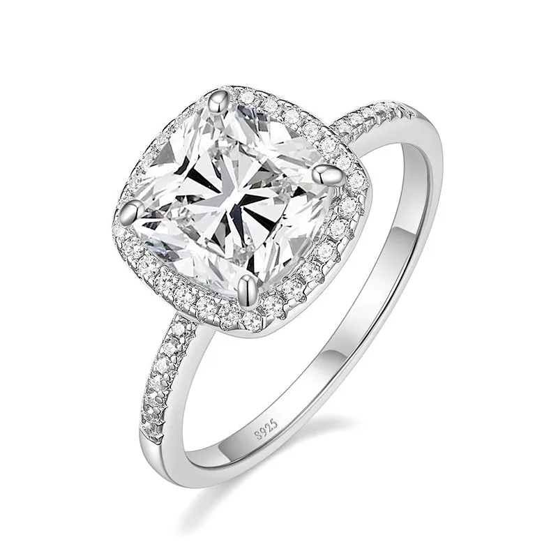 2CT 925 Halo Cushion Sterling Silver CZ Ring