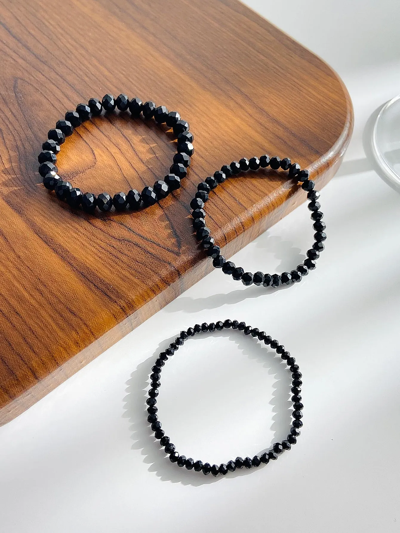 3pcs Black Creative Beads Beaded Bracelet Women Bracelet Stackable Bracelet