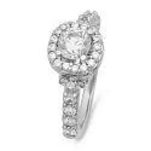 .65 Round High Quality Cubic Zirconia Halo Style 14K White Gold Engagement Ring