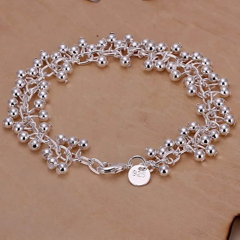 925 Sterling silver bracelets Charms bead chain fashion cute nice women grapes Bracelet wedding Jewelry free shipping