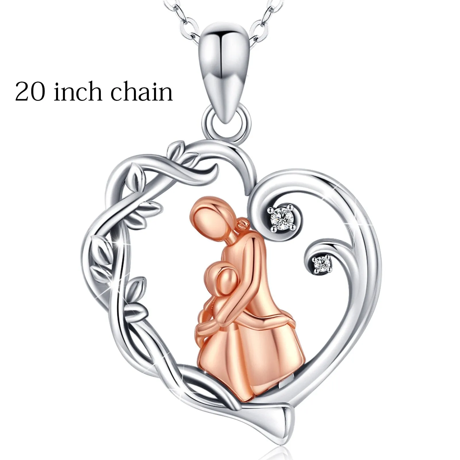 925 Sterling Silver Mom and child hug heart pendant  Necklaces