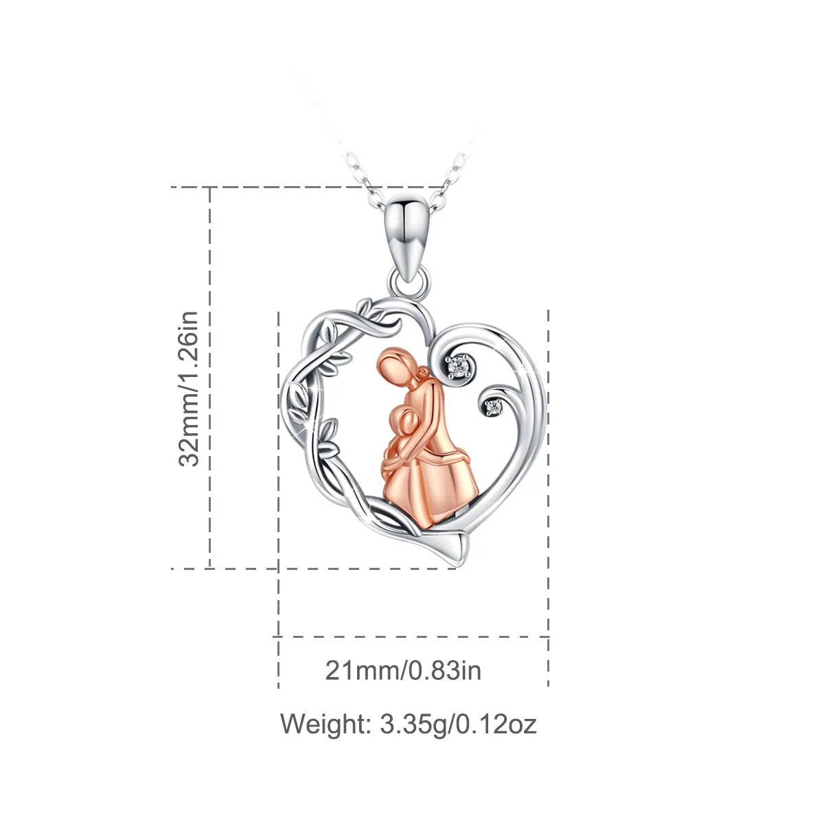 925 Sterling Silver Mom and child hug heart pendant  Necklaces