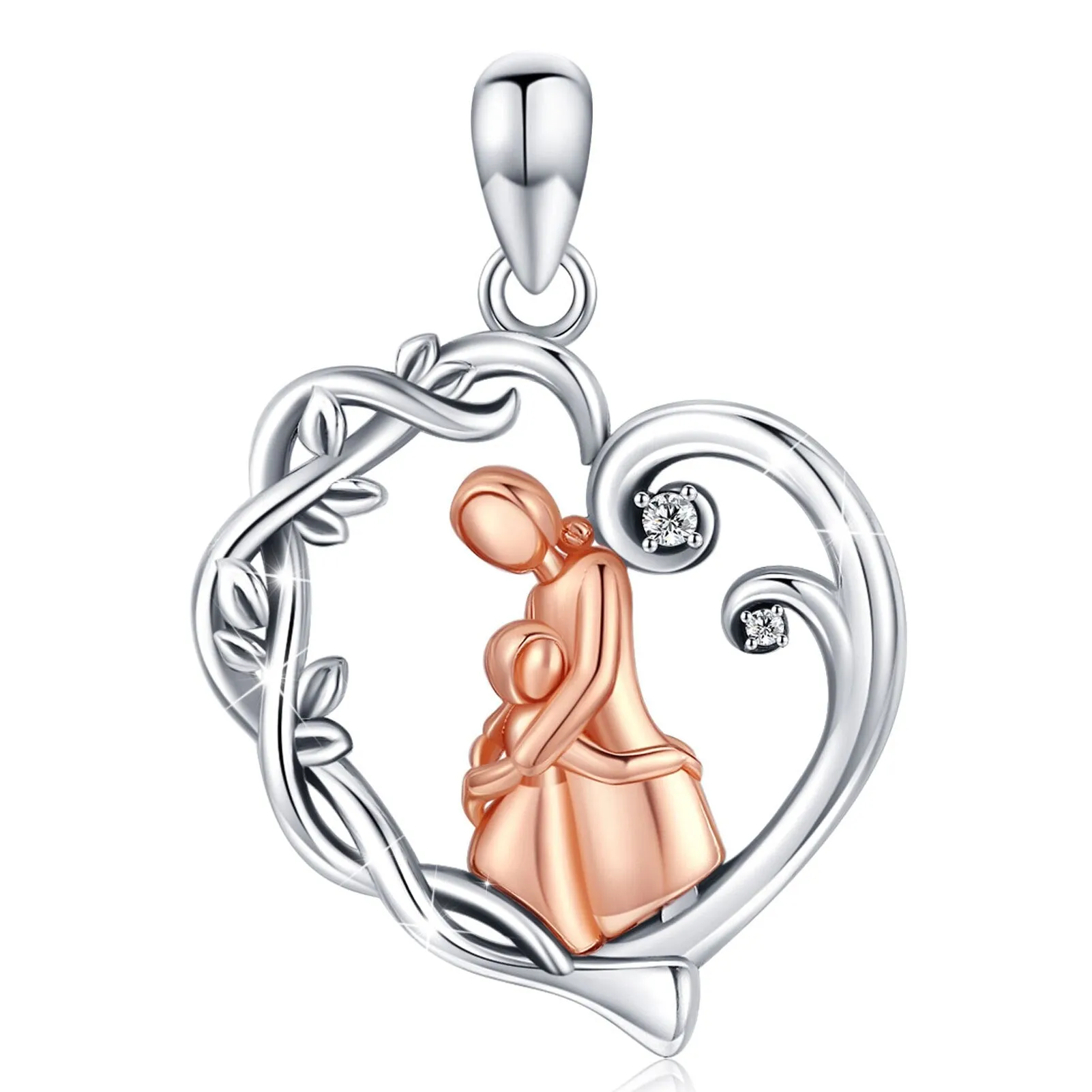 925 Sterling Silver Mom and child hug heart pendant  Necklaces